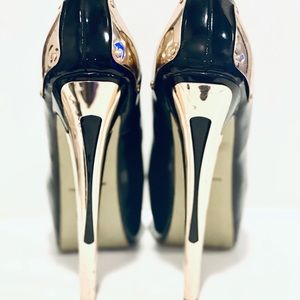 Black patent gold heeled stilettos 8